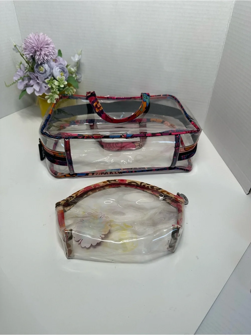 Vera Bradley Clear Travel Tote and Floral-Trim Cosmetic Pouch - Multi